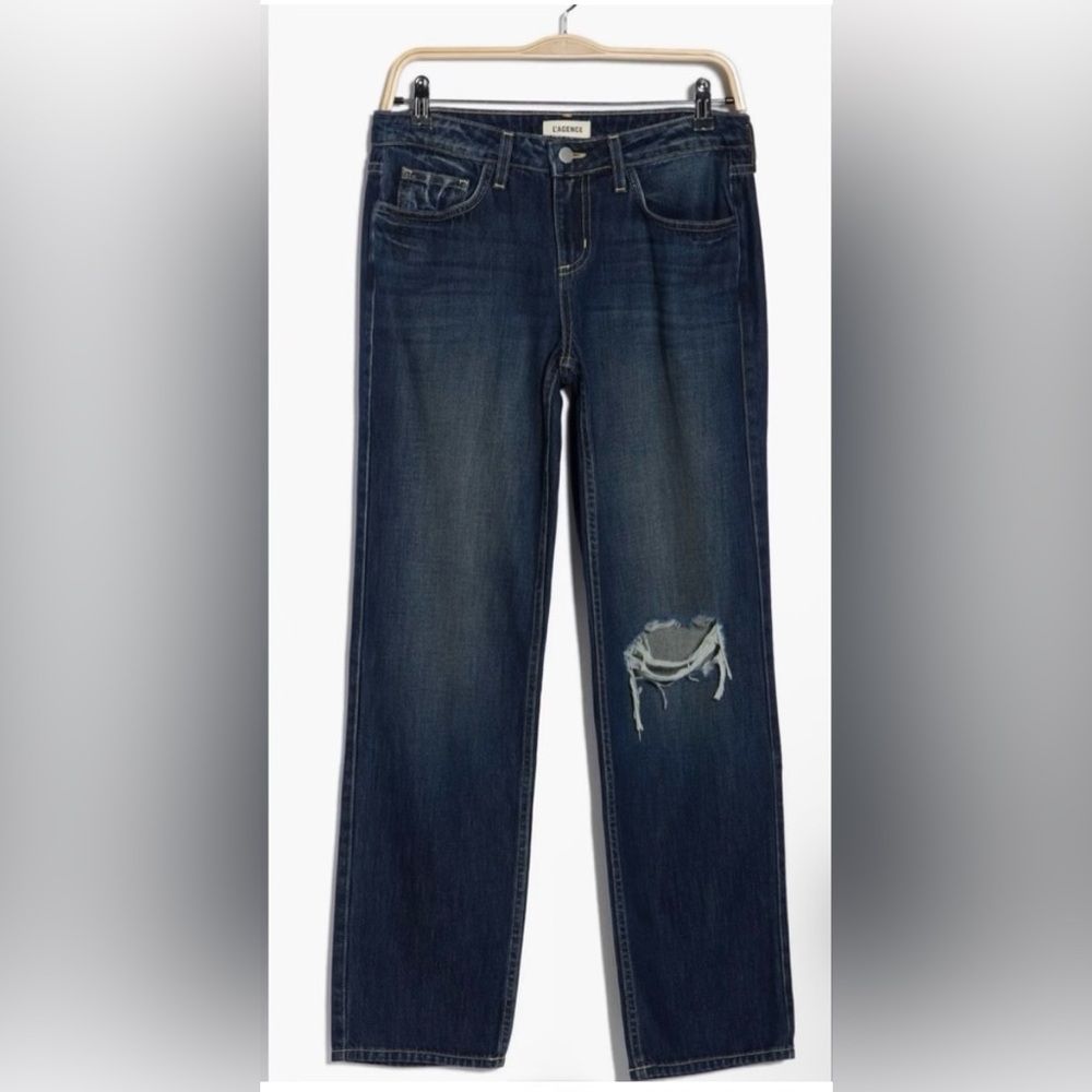 NWT L’AGENCE Nevia Low Rise Slouchy Straight Leg Distressed Blue Jeans 31 - Picture 3 of 3